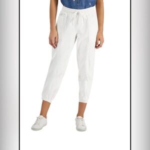 White Elastic Waist Jogger Pants